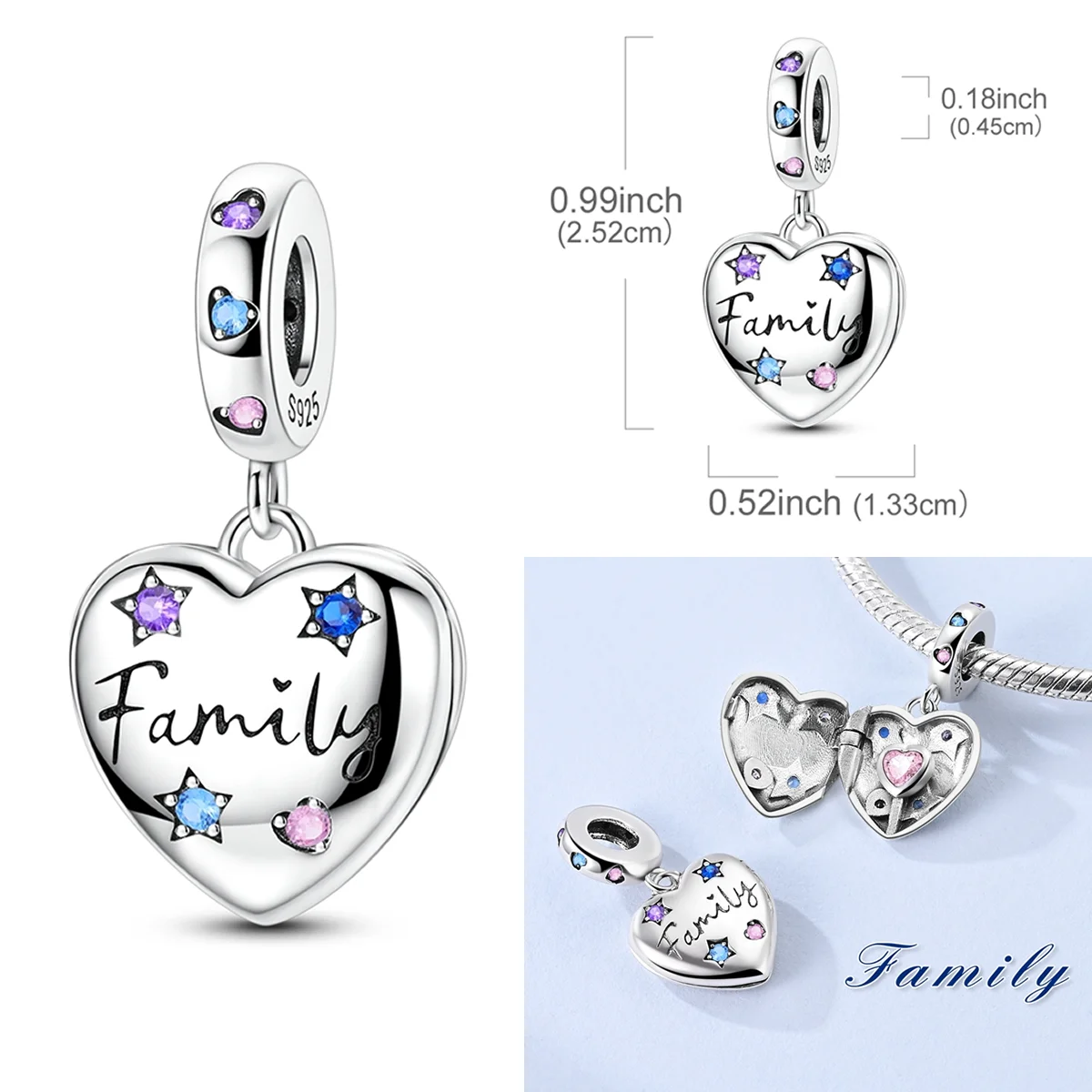 925 Sterling Silver Happy Family Charms Bead Zirconium Family Love Dangle Fit Original Bracelet Women Jewelry Gift