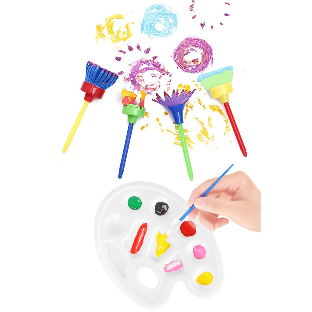 

Набор губчатых кистей для детского творчества, 1 комплект, с гладкой пластиковой ручкой, подходит для маленьких рук, инструменты для рисования и граффити своими руками