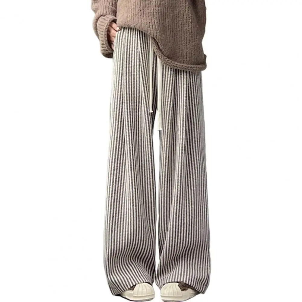 

Women Sweatpants Vertical Striped Wide Leg Pants with Elastic Waist Drawstring Long Trousers