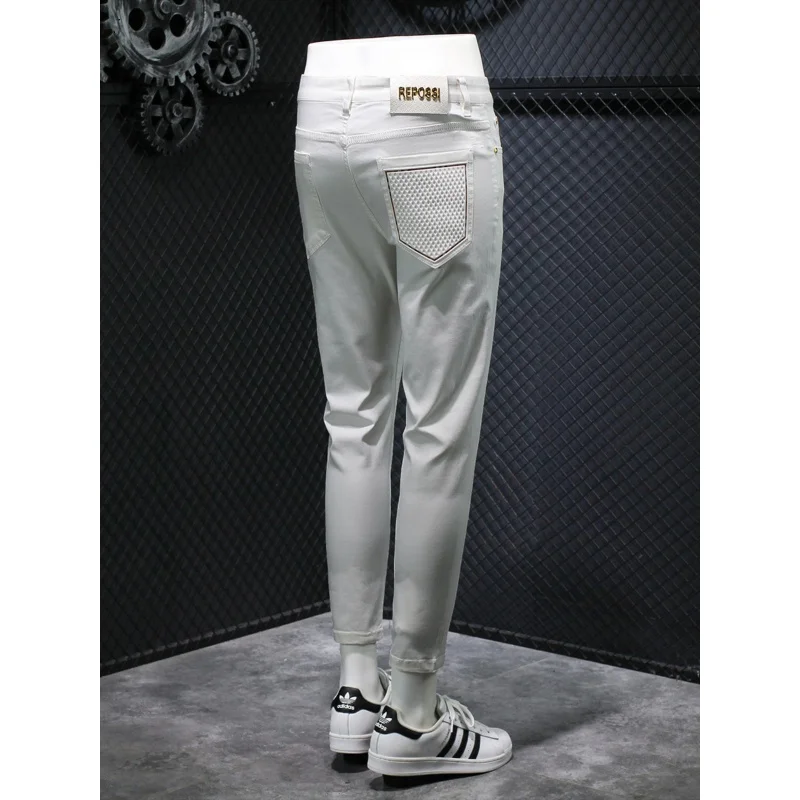 Light Luxury Stretch Jeans White for Men Fashion Fashion Brand Simple Slim Straight Casual All-Match Business Pants