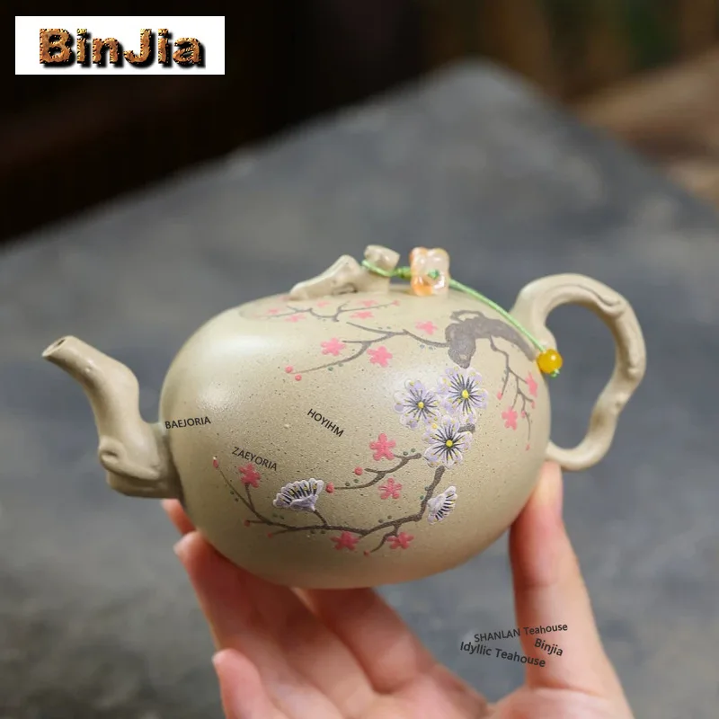 BAEJORIA 290ml Yixing Purple Clay Teapots Handmade Magpie Plum Blossoms Pot Raw Ore Motoyama Green Mud Kettle Zisha Tea Set
