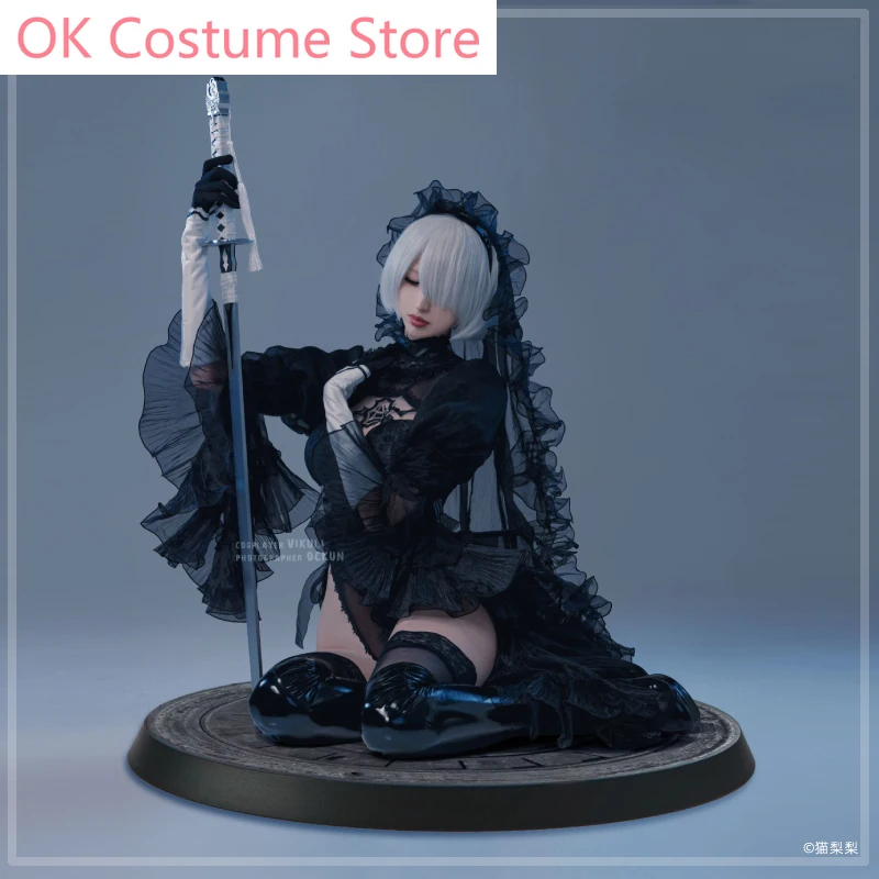 Anime! Game NieR Automata 2B Black White Flower Wedding Dress Jumpsuits Uniform Cosplay Costume Halloween Party Outfit