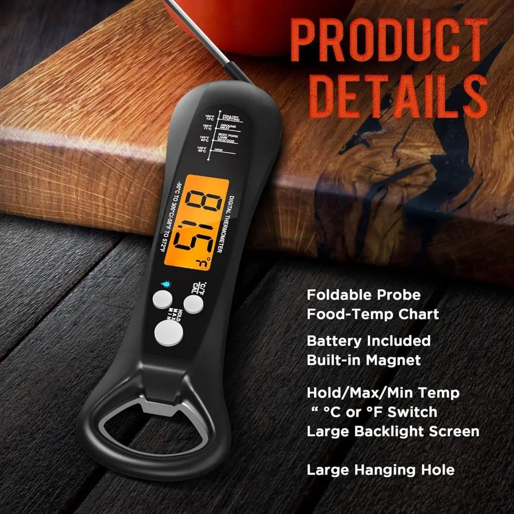 2-in-1 Digital Thermometer Waterproof Backlight Electronic Food Thermometer Instant Read Temperature
