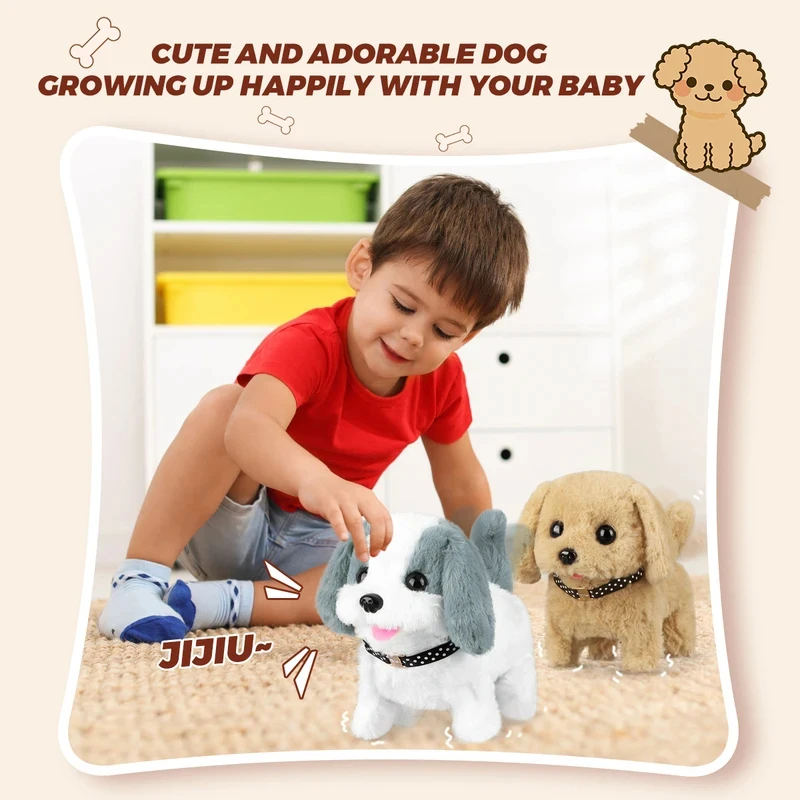 1 unidade de cachorro de pelúcia elétrico com simulação de movimento, som e movimento de cabeça, brinquedo eletrônico para presente de Natal e Ano Novo.