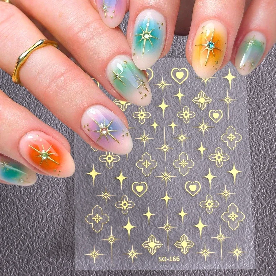 Gold Silver Star Nail Art Sticker Self Adheisve Y2K Style Laser White Chrome Manicure Charms Gel Polish Decals Kawaii Accesories