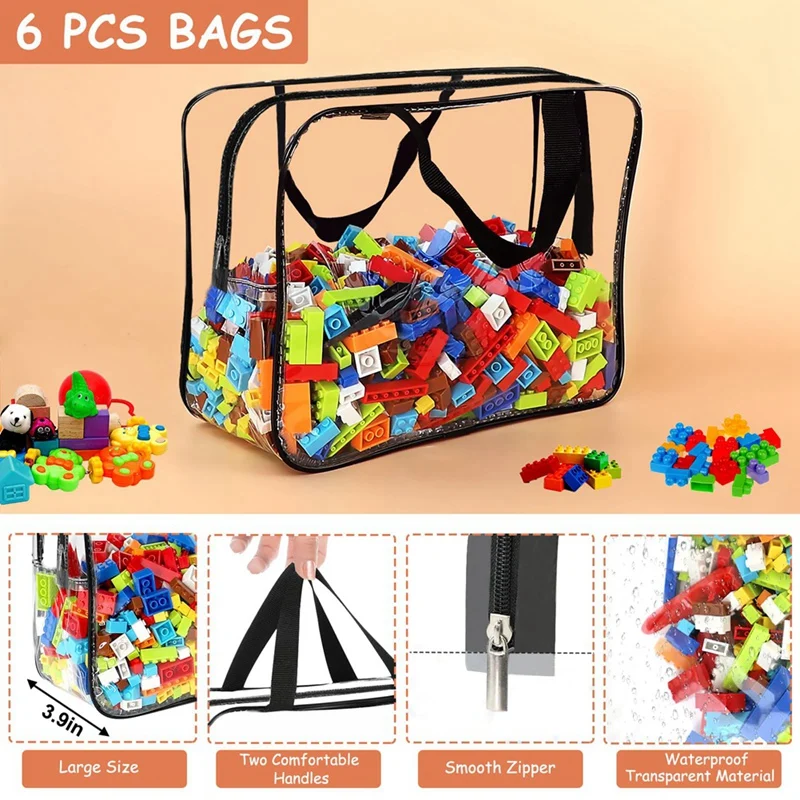 Large Toy Storage Bags With Labels, Reusable Clear PVC Board Game Storage, Travel Waterproof Organizer Bags With Zipper Durable