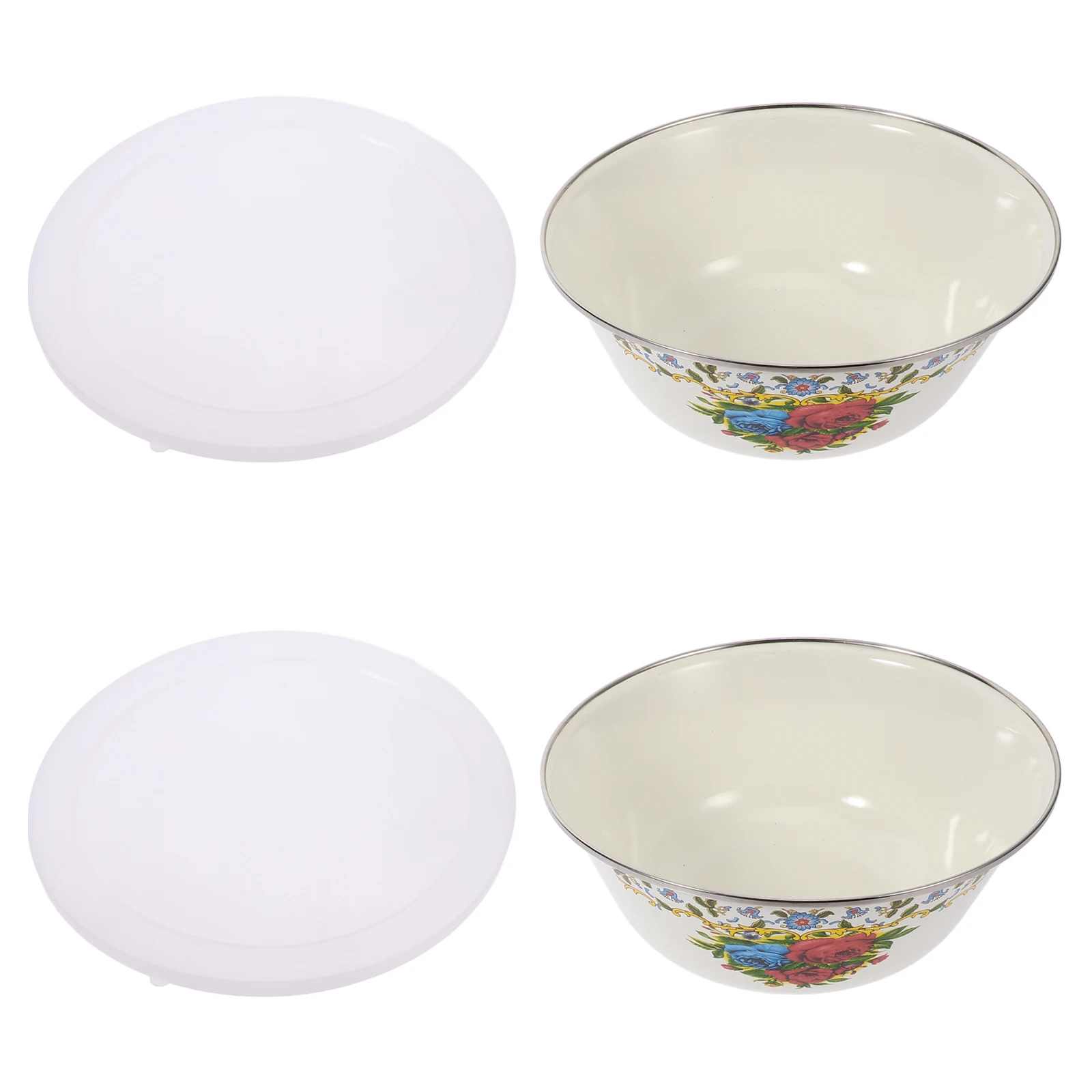 

2 Pcs Enamel Food Bowl Instant Noodle Vegetable Basin Soup Kitchen Vegetable Basin Thick Bottom Multi Function