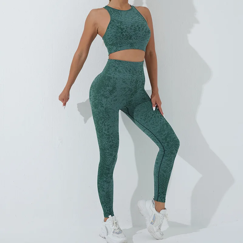 

Women Print Gym Sets Butt Fitness Leggings Bras Suits Sports Workout Athletic Scrunch Yoga Pants Training Tights Vintage