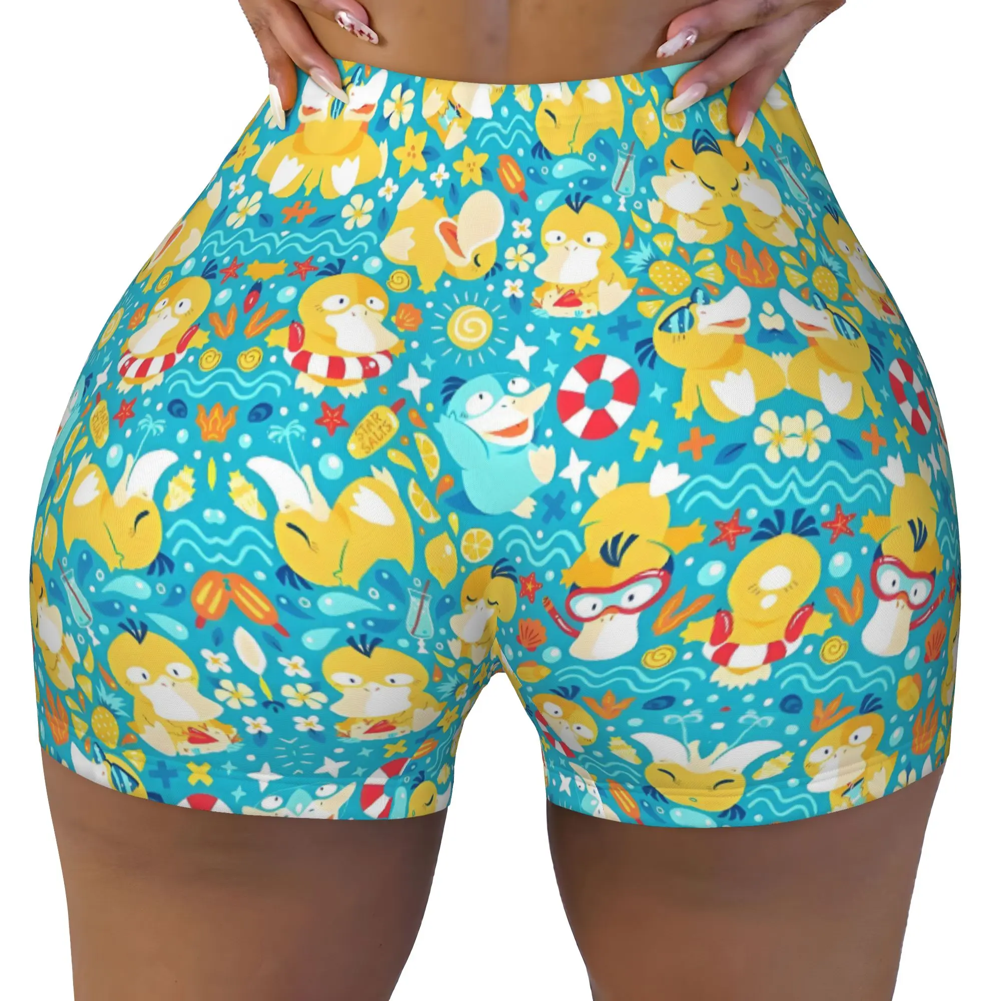 Custom Women P-Psyducks Workout Yoga Shorts Animated Film Gym Athletic Volleyball Biker Shorts