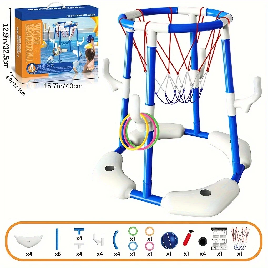 حامل كرة السلة العائم 2 في 1 - ألعاب مائية خارجية باللونين الأزرق والأحمر، مناسبة للترفيه العائلي في سلة المياه الخارجية #4