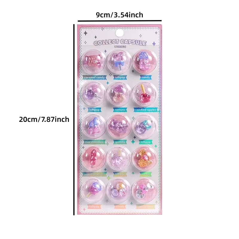 1/3/6pcs 3D Capsule Creative Guidebook Relief Crystal 3D Sticker Manual Puzzle Reward Decorative Stickers Girl Gift