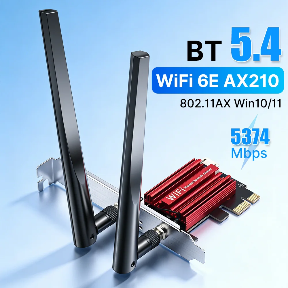 Adaptateur Wifi WiFi 6E AX210 BT5.4 PCIE, carte réseau sans fil 5374Mbps 802.11AX, double bande 2.4G/5G/6GHz pour Win 10 11