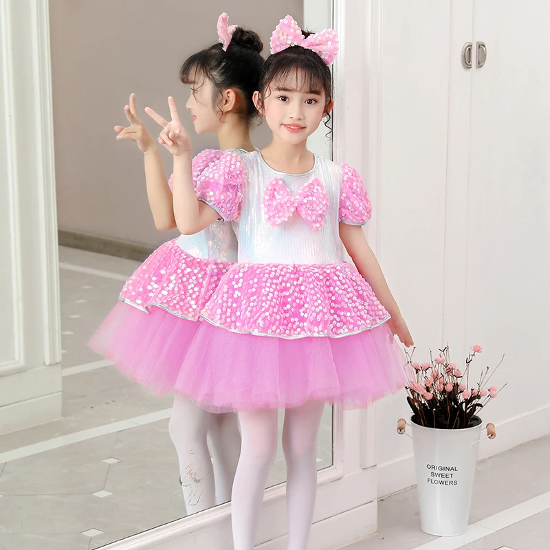 

Girls' dance dress kindergarten performance dress children's cute puffed gauze skirt sequin dress ballet tutu performance dress