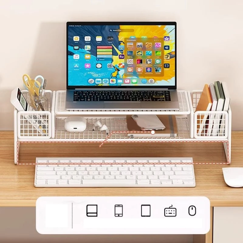 Dwuosobowy uchwyt na monitor komputerowy Uchwyt na stojak na ekran komputera Uchwyt na biurko Laptop Klawiatura Mysz Przechowywanie Organizer Pojemnik na długopisy — zdjęcie 5