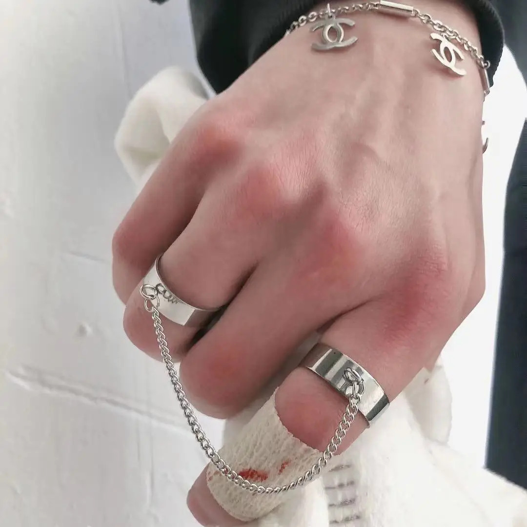 Retro Chain Connected Cross Ring Punk Gothic Rock Hip Hop Adjustable Open Ring Handmade Unisex Designer Jewelry Accessories Gift