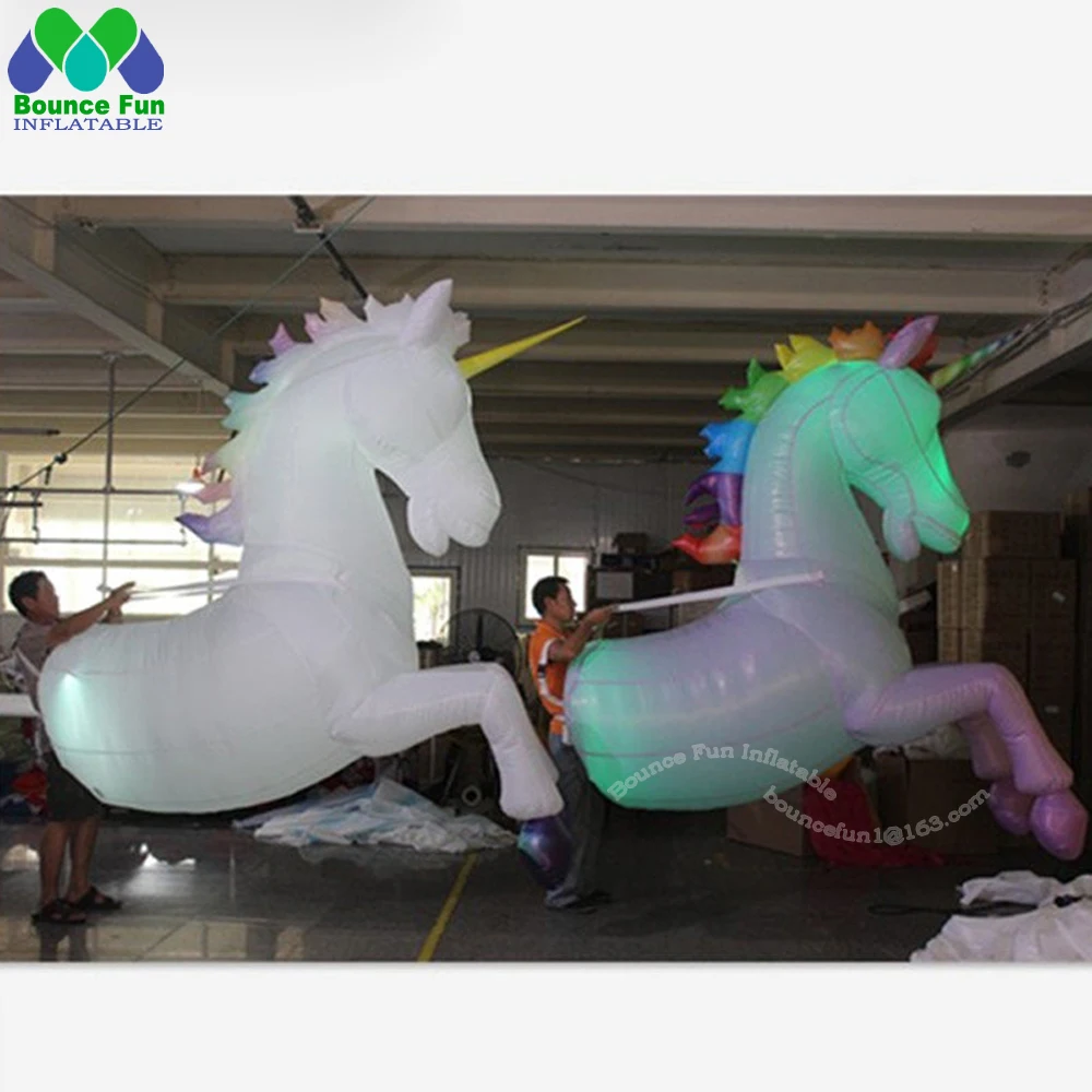 Adult White Inflatable Horse Costume With LED Lights Wearable  Unicorn Suits Animal Mascot For City Parade Party Show