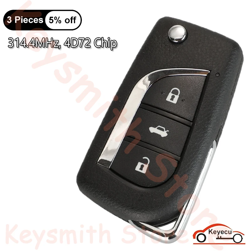 

KEYECU 3 Buttons 314.4MHz 4D72 G Chip for Toyota Australian Corolla 2012 2013 2014 2015 2016 Auto Upgraded Flip Remote Key Fob