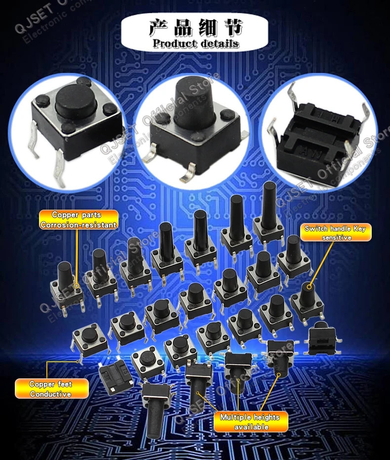 70/100 stücke 6*6 Schalter Taktile Druckschalter Kit Höhe: 4,3 5-13 MM DIP 4pin SMD Micro Schalter 6x6 Druckschalter Für Arduino – Detail 9