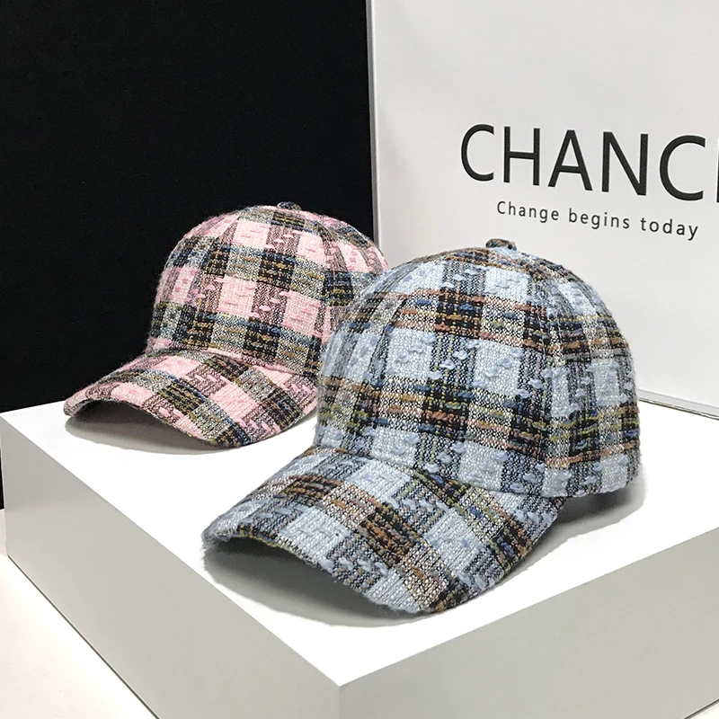 Checkered Baseball Cap Women\'s Spring and Autumn Vintage Caps Men\'s Broken Hole Street Casual Sun Hat Couple\'s Hard Top Hat