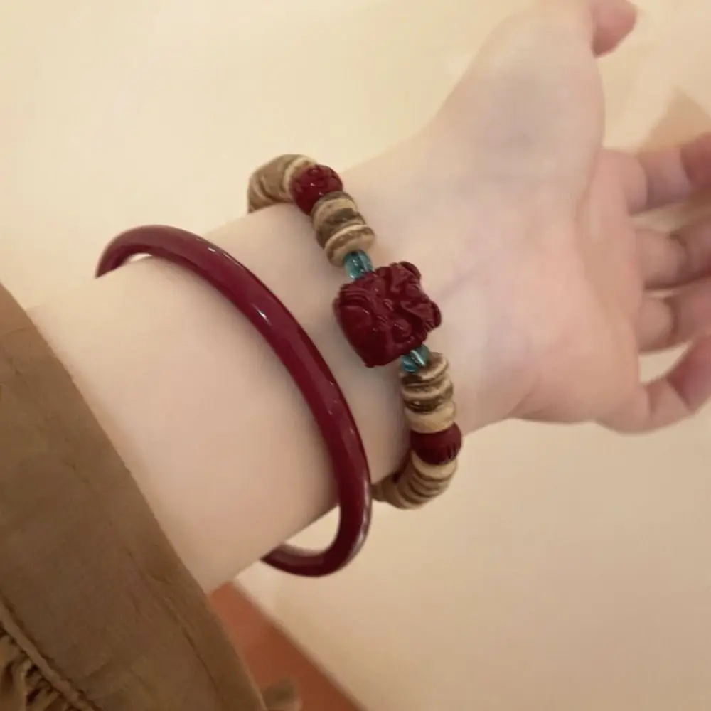 Natural Retro Prayer Bracelet Neo Chinese Style Pi Xiu Pi Xiu Bracelet Hand-Carved Luck Vermilion Bangles Unisex