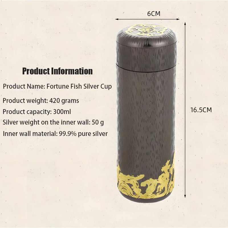 

Teapot kettle insulation inner wall pure silver 99.9% 300ml insulated cup stainless steel drum insulation travel coffee cup