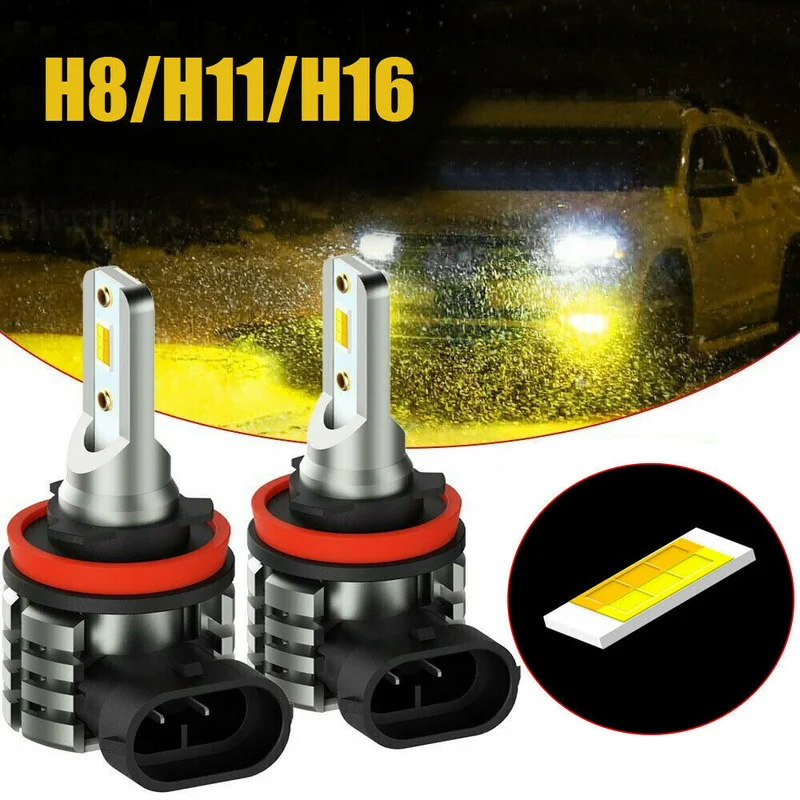 Ampoule antibrouillard LED H8 H11, 2 pièces, universel, double couleur, 6000K, blanc/ambre jaune, lampe de conduite DRL, accessoires d'éclairage automobile