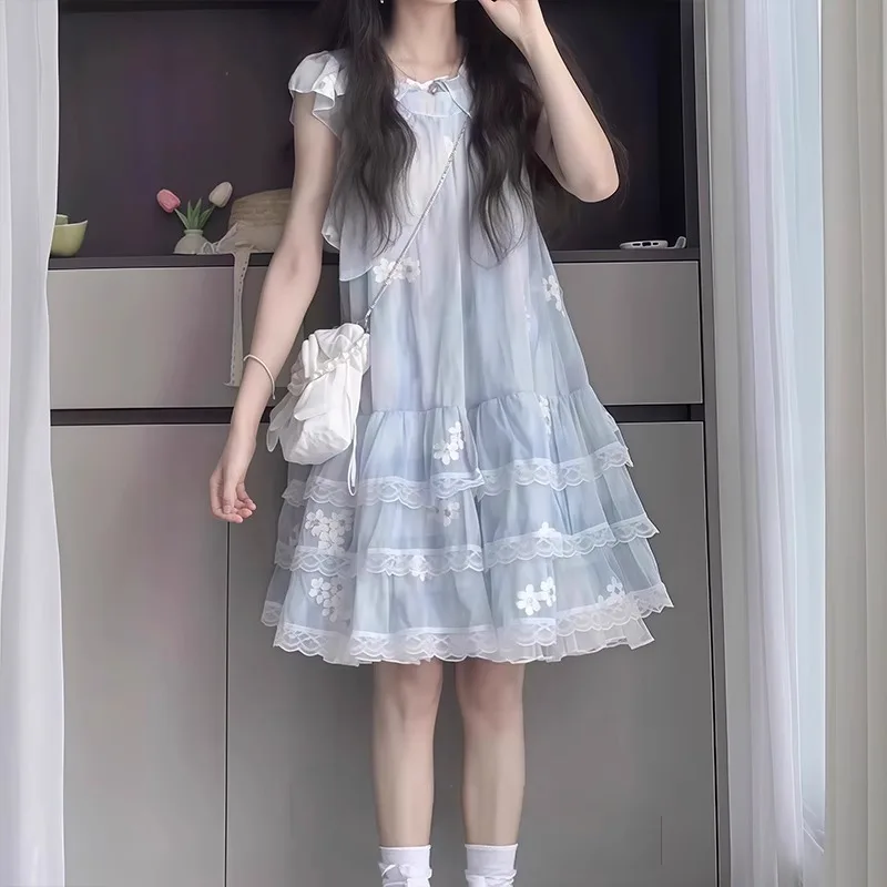 Sheer Flutter Sleeve Dress Fairy-like Princess Sundress for Summer - Whimsical Party Wear