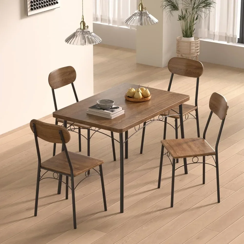 5-Piece Dining Room Table Set, Rectangular Dinette with 4 Chairs for Kitchen, Breakfast Nook, Small Space, Brown