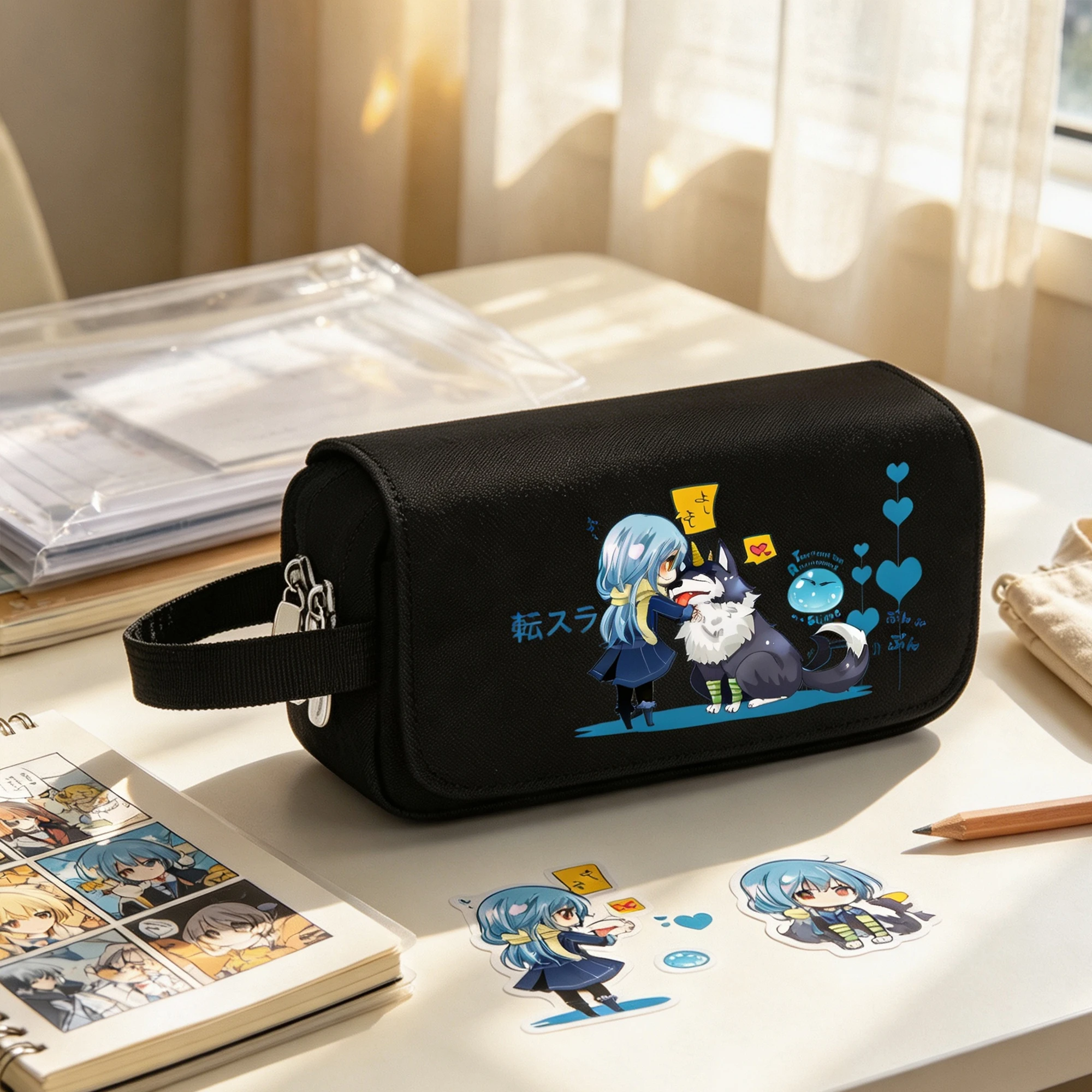 Anime Slime Rimuru Tempest Cartoon Multi-function Pencil Bags School Oxford Stationery Storage Pen Bag Girls Makeup Cosmetic Bag