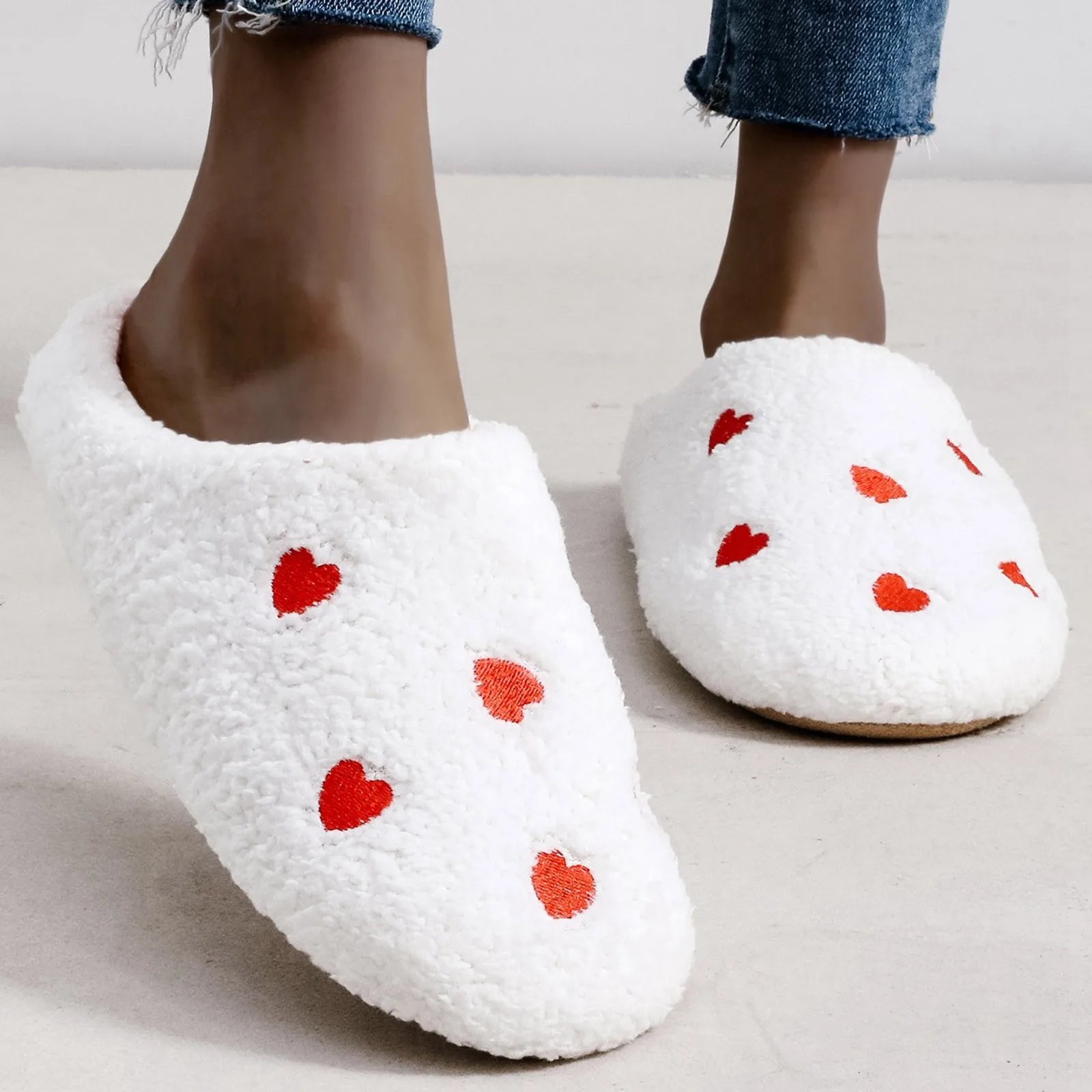 Love Heart Women Fashion Warm Slippers Ladies Winter Cotton Flat Shoes Casual Indoor Plush Slipper Anti-slip Bedroom Soft Slides