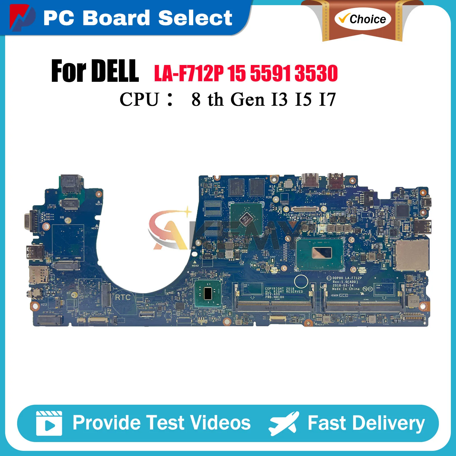 

Материнская плата для ноутбука DELL Latitude 3530 5591 LA-F712P с процессором i5 i7 8th 07TTKR 0T73CF 03YC67 0C38P6, протестирована нормально