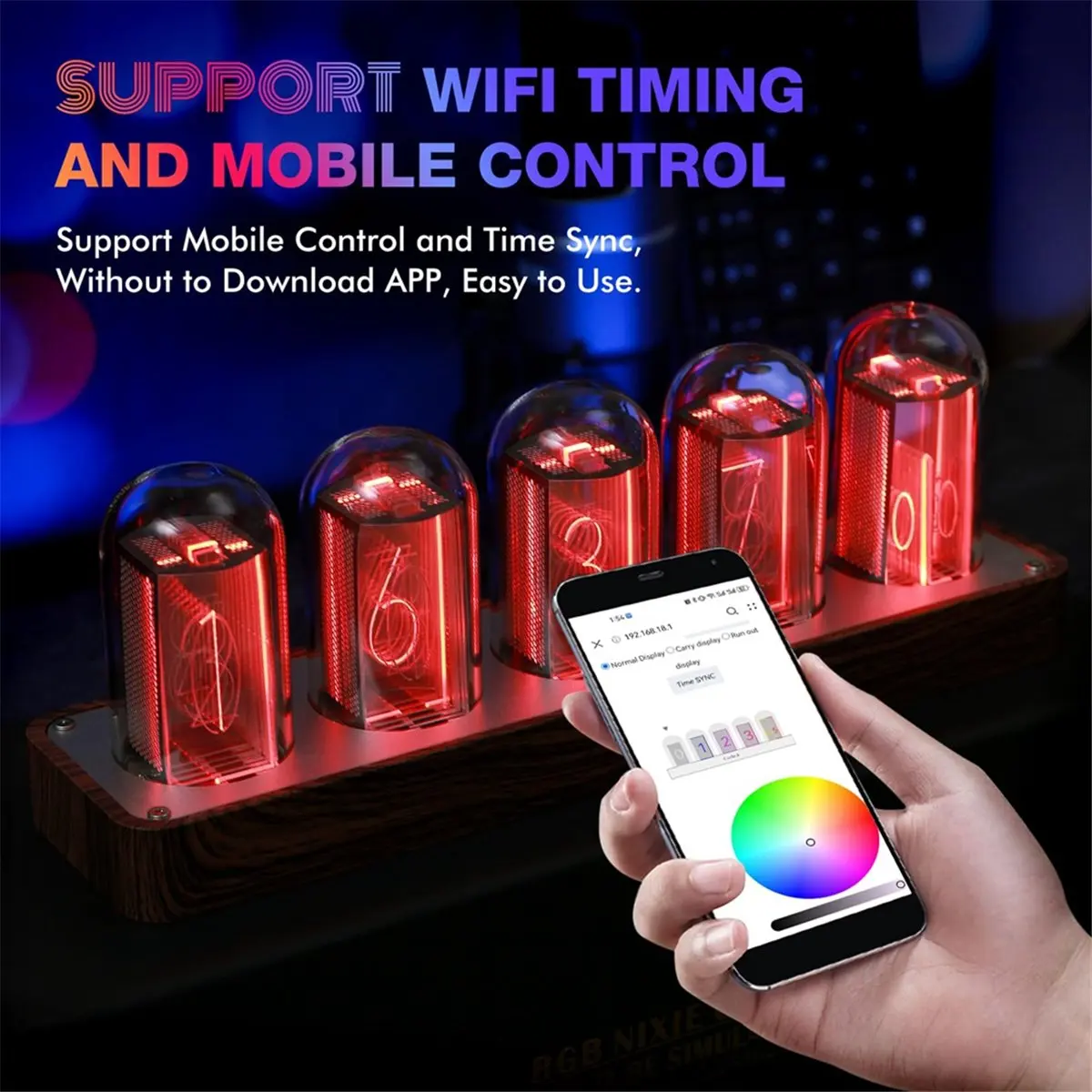 DT77 Nixie Tube Clock with Wi-Fi SYNC 12/24H Display Retro Alarm Clock Tube Clock Desktop Home Decoration Gift
