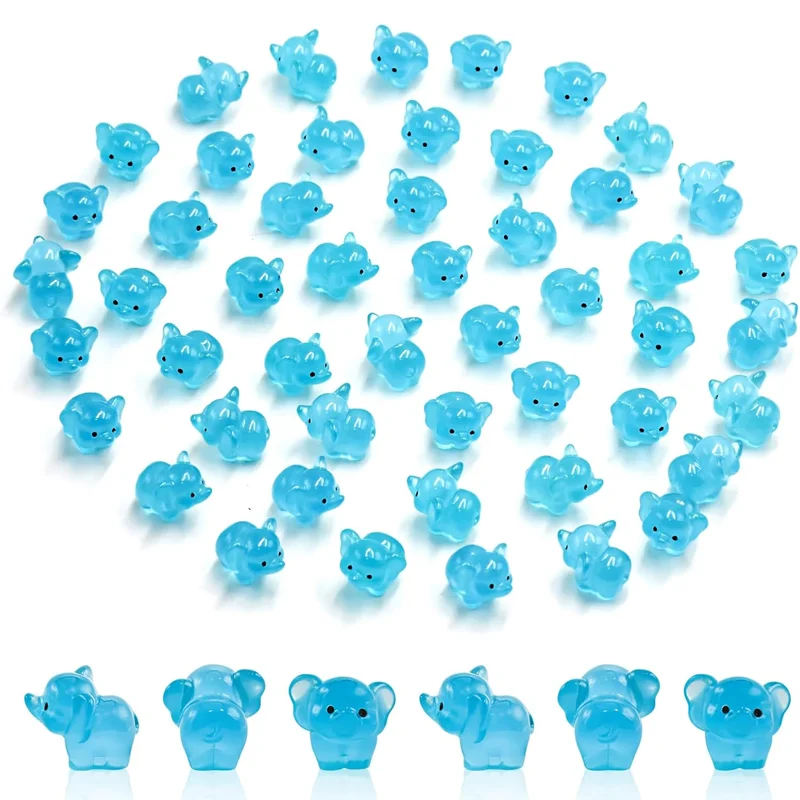 5/10pcs Mini Blue Elephant Miniatures, Glow in the Dark Tiny Resin Animals for Micro Fairy Garden Landscape Decorations