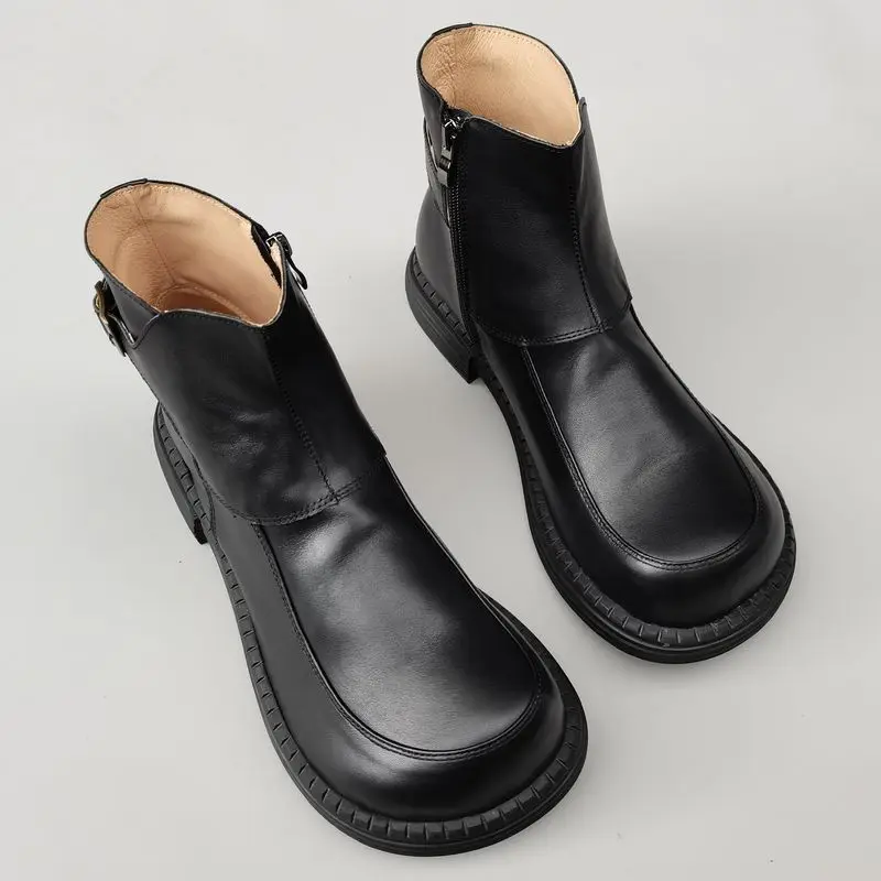 Męskie botki motocyklowe z naturalnej skóry, sztyblety derby z szerokim noskiem, skóra bydlęca, szerokie stopy, wysokie buty męskie, wiosna-jesień