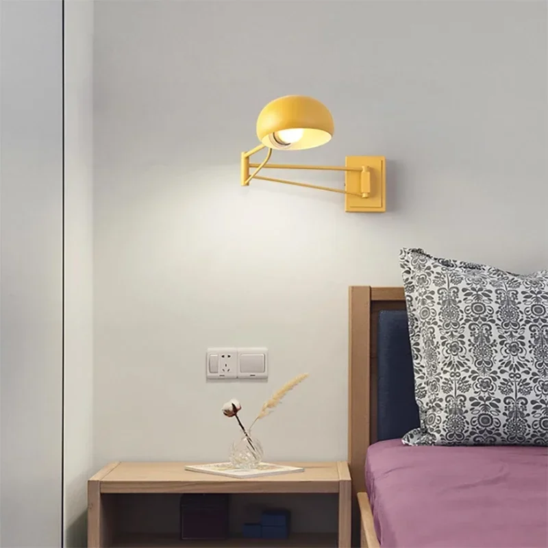 Modern Metal Creative Wall Lamps Bedroom Bedside Light On The Wall Scalable Long Arm Adjustable Macaron Wall Lights With Switch