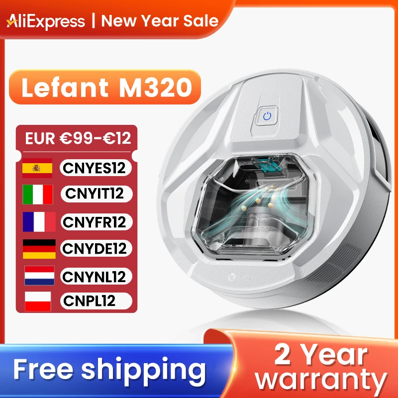 Lefant M320 6000Pa Powerful Suction Robot Vacuum Cleaner with Mop ,210 Mins Runtime,800ML Visible Dustbin,Carpet Detection