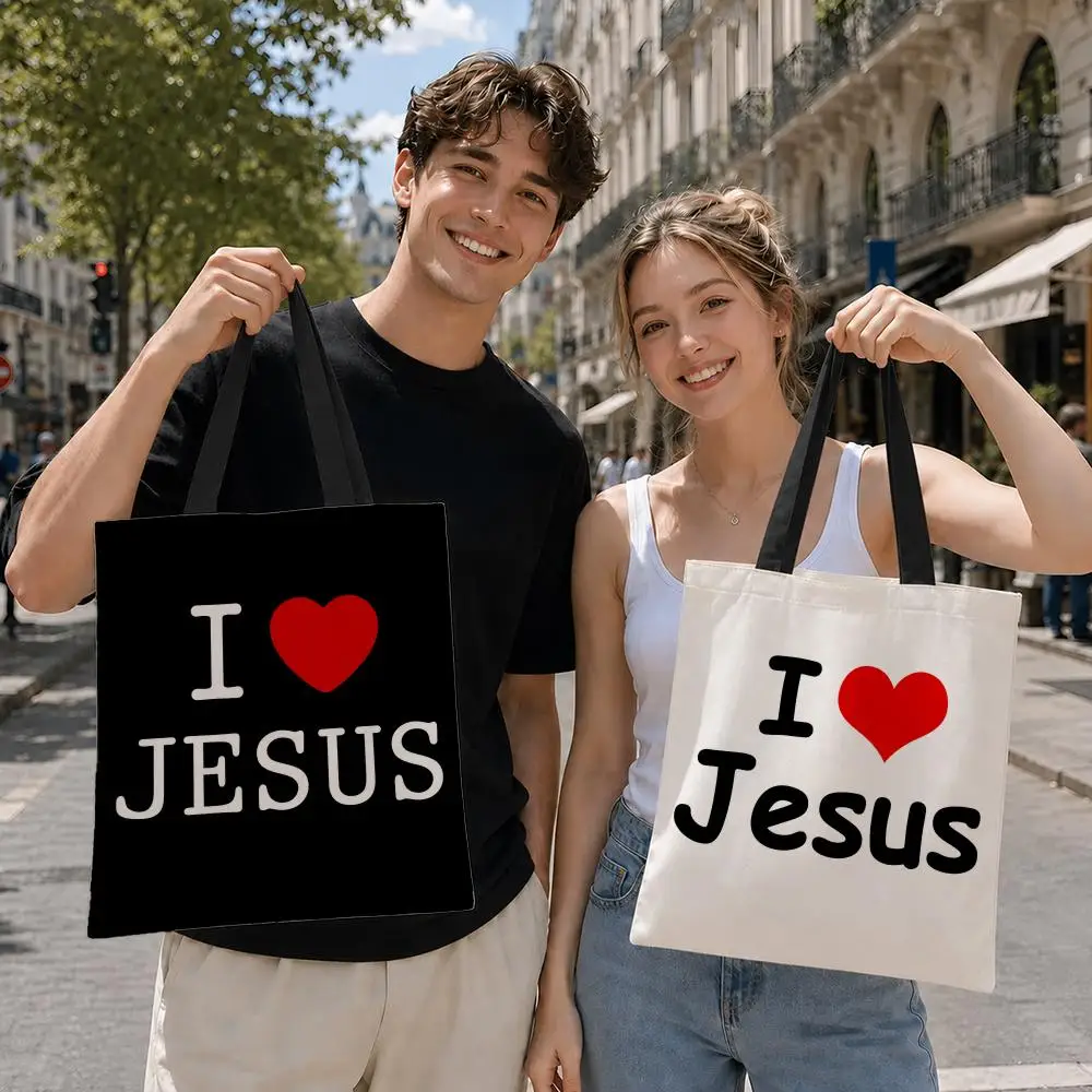 Faith Printed Heart Graphics Storage Bags Eco‑Friendly Canvas Tote Bag Casual Handbag for College Travel Daily Shopping