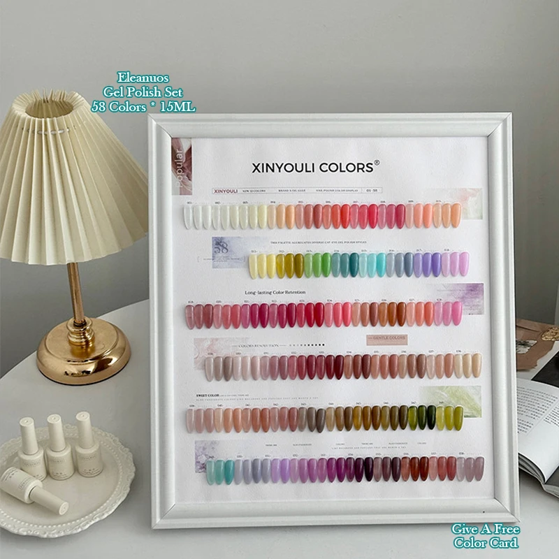 

Gel Nail Polish Set 58 Colors, 4 Seasons Translucent UV LED Soak Off Gel, Long Lasting High Pigment Nail Art for Salon Home Use