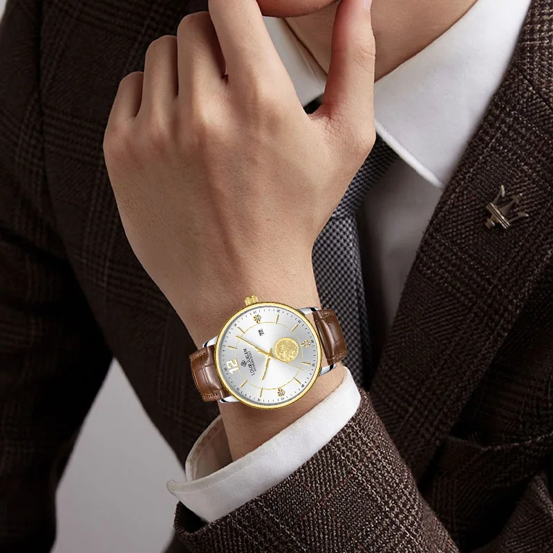 Men Quartz Wristwatch Luminous Calendar 30M Waterproof Alloy Case Stainless Steel Strap Business Sports Male Dress Watch