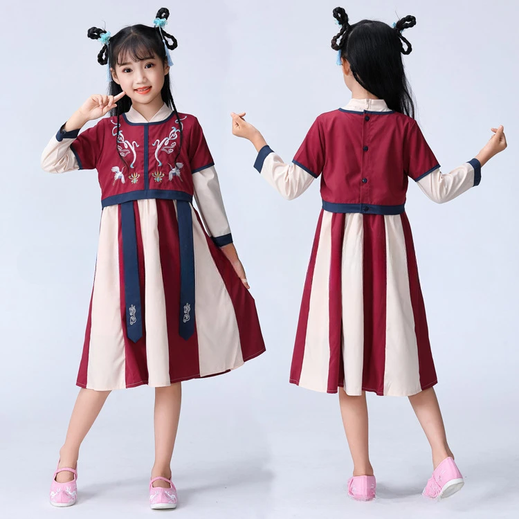 

Spring Girl Hanfu Set 2024 Chinese Style Children Tang Dress Ethnic Style Vest Two-piece Children's Clothing Spring and Autumn