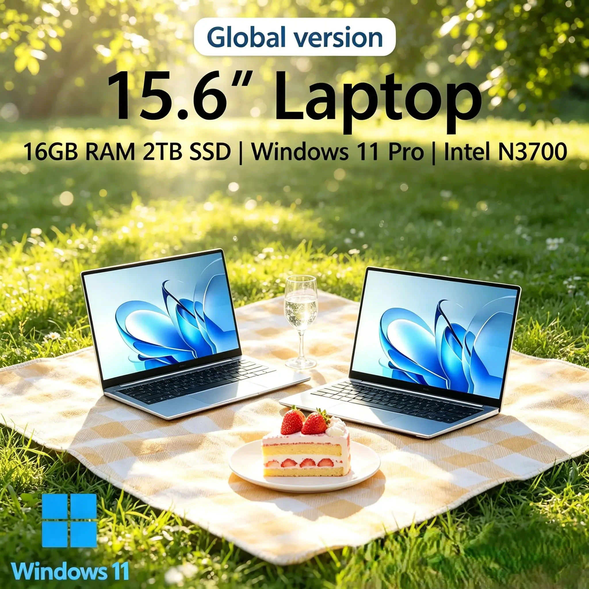 

2026 New 15.6" Ultra‑Slim Portable Laptop, Intel N3700, Windows 11, 16GB, 2TB , 1080P FHD Display for Office & Study