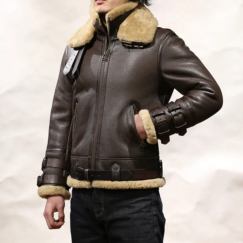 

ZF1350 Asian Size Air Force Pilot Warm Wool Merino Fur Skin Coat High Quality Genuine Sheep Shearling Jacket