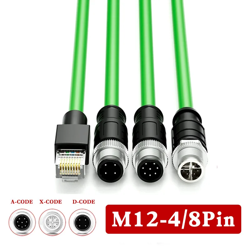 M12 A/D/X-code to RJ45 Double Shielded Network Cable High Flexible 4pin 8 Pin Aviation Drag Chain Line Industry Camera Connector