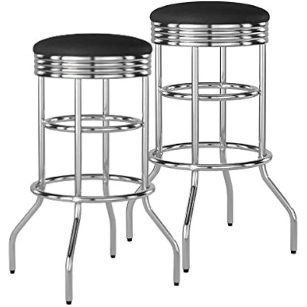 

Heavy Duty 30-Inch Backless Swivel Bar Stool for Kitchen, Garage, or Workshop, Chrome Finish with Faux Leather Seat, 2 Pack, Bl