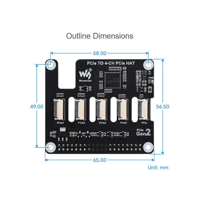 4-Ch PCIe FFC Adapter Board Expands Interface To 4-Ch PCIe FFC Connectors Stacking Multiple PCIe HATs Raspberry Pi 5 PCIe HAT