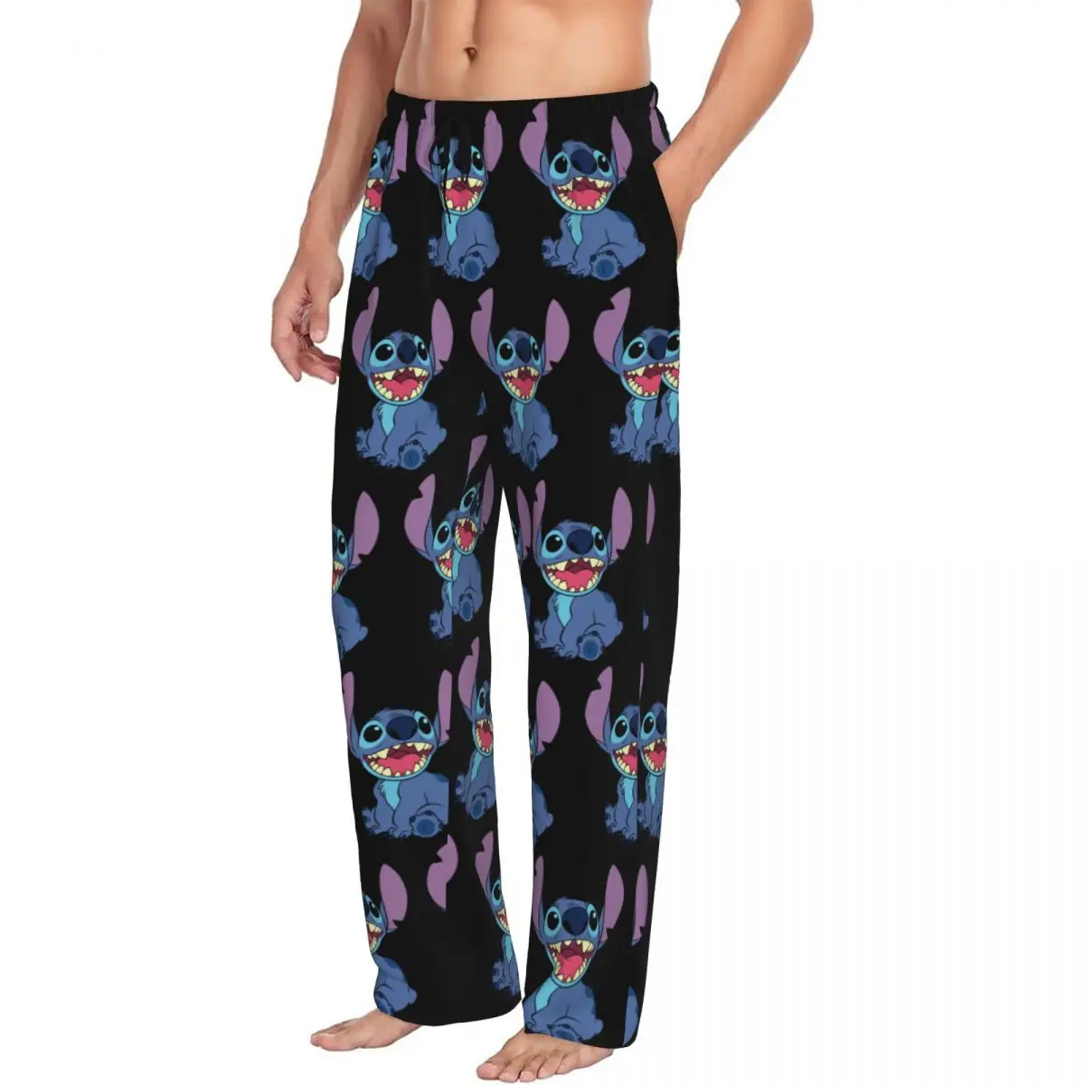 Custom Printed Cute Stitch Pajama Pants for Men Cartoon Sleep Sleepwear Bottoms with Pockets