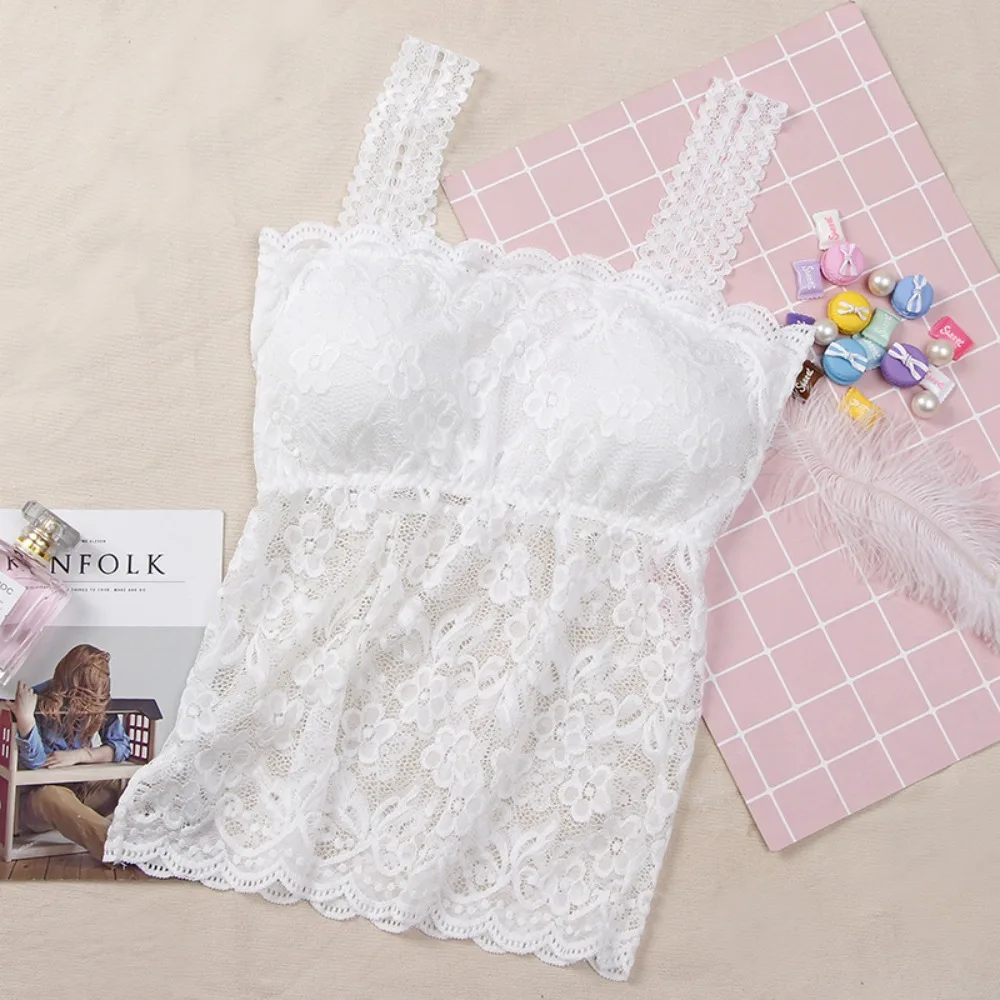 Long Lace Chest Pad Sexy Lingerie with Anti Glare Bottom Strap Vest Woman Sexy Off Shoulder Bustier Tops
