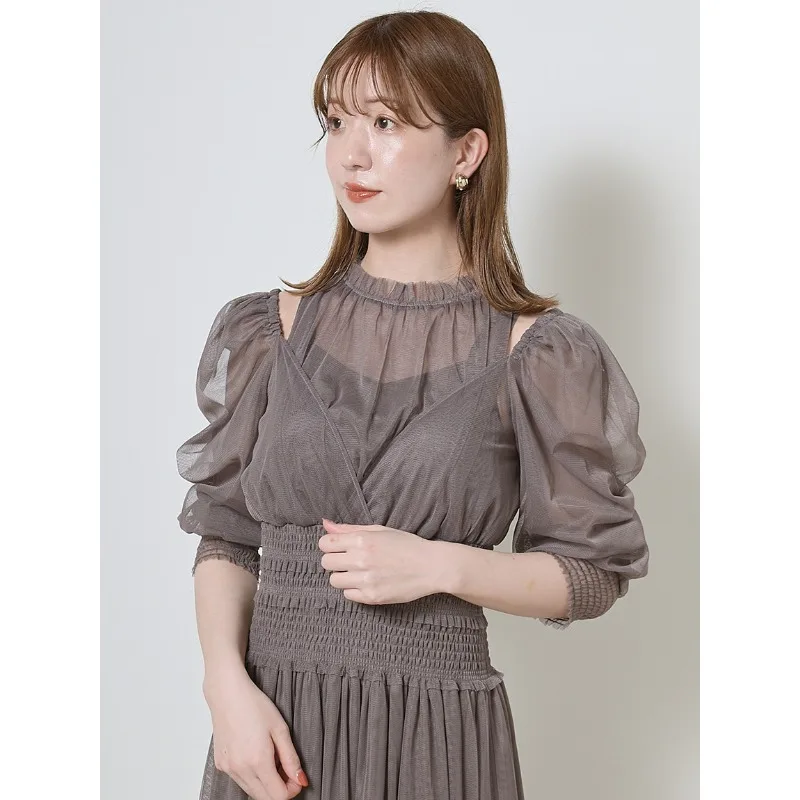 WAKUTA Japanese Sweet Fairy Temperament Waist Tied Pleated Sheer Bubble Sleeve Off The Shoulder Dress for Summer Maxi Dress