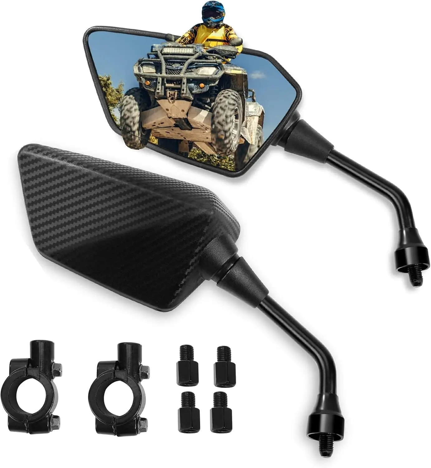 

Universal ATV Motorcycle Side Rearview Mirrors with 8mm/10mm Bolt and 7/8" Handle Bar Mount Clamp for Enhanced Safety