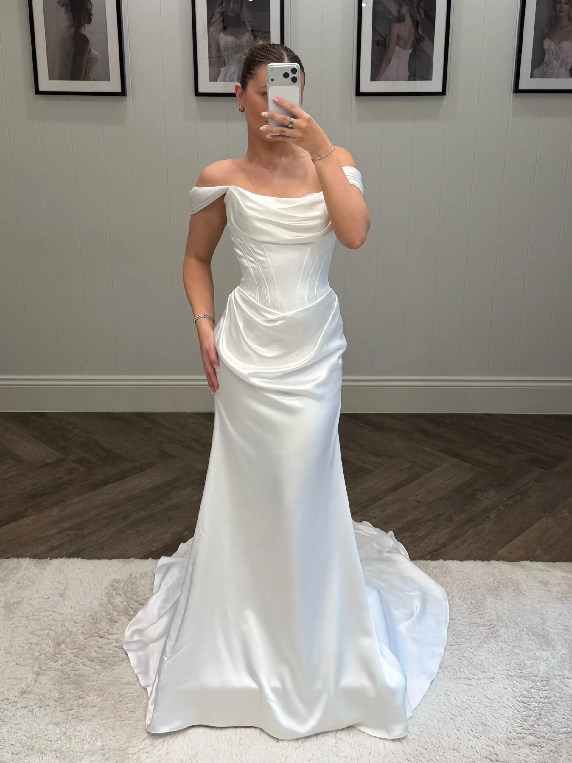 Customized Minimalism Off the Shoulder Wedding Dress White Satin Mermaid Courthouse Bridal Gown Sweep Train Vestidos de novia